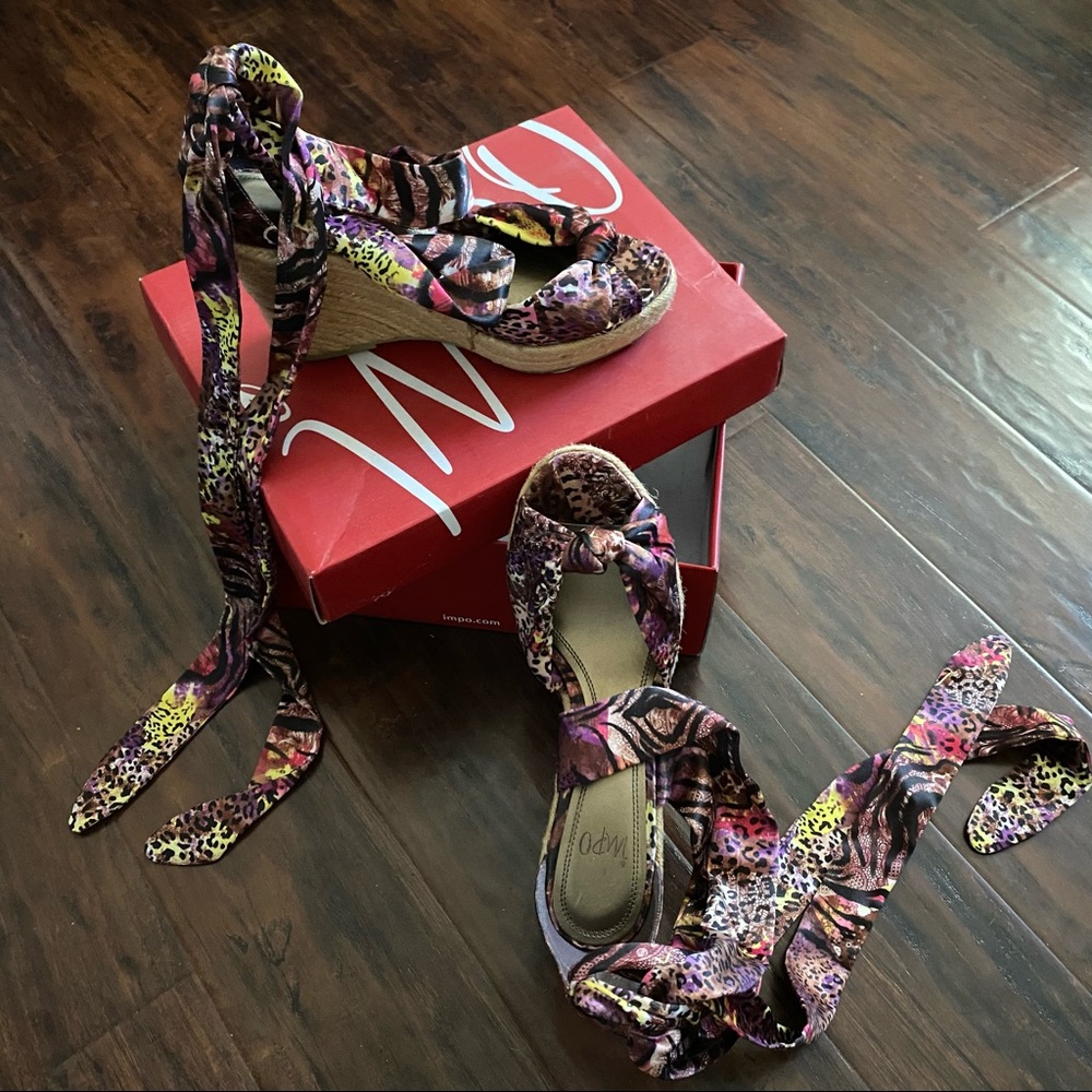 Impo animal wild print tie up wedges